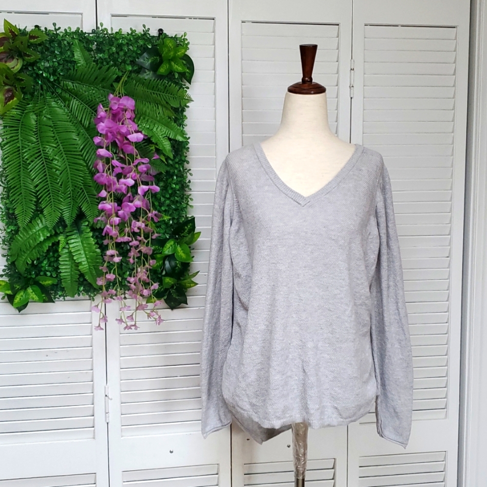 Democracy V- Neck Knit Top Asymetric Lace-Up Back Size XL